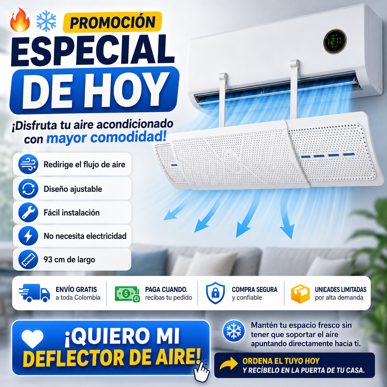 ❄️✨ El Accesorio que Transformará la Forma de Usar tu Aire Acondicionado - DEFLECTOR DE AIRE ACONDICIONADO Drops 🏠❄️