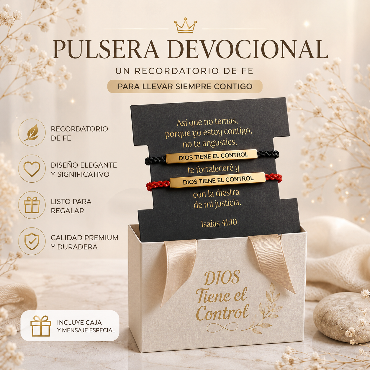 2 PULSERAS DIOS + CAJA LUJO