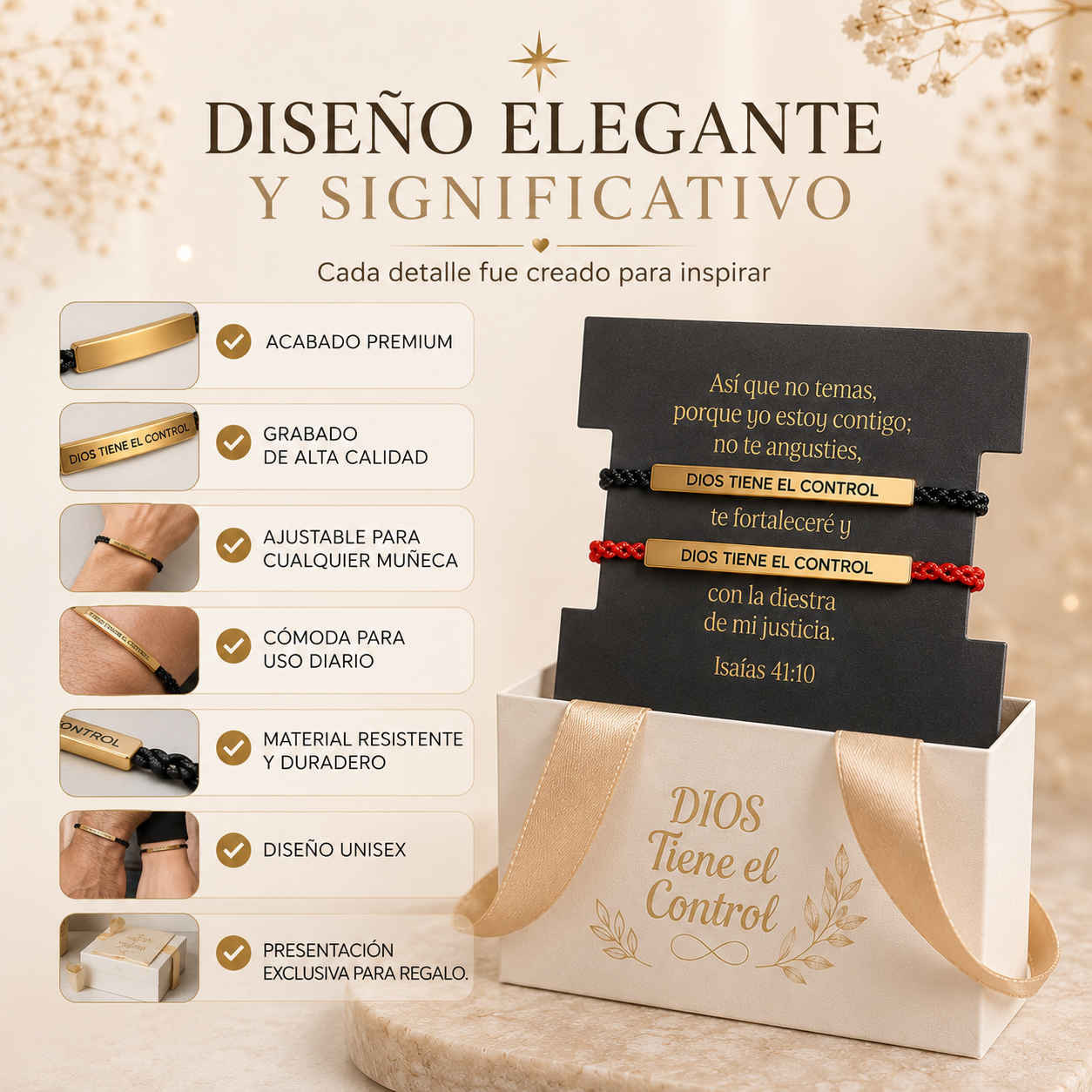 2 PULSERAS DIOS + CAJA LUJO