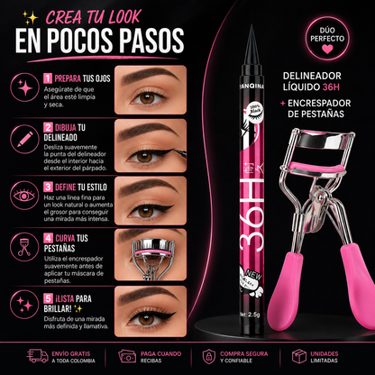💄✨ MIRADA DE IMPACTO 36H — DEFINE, INTENSIFICA Y CONQUISTA 🖤✨ - 2 Delineadores 36H + 1 Encrespador🖤👁️