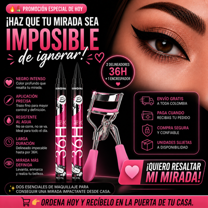 💄✨ MIRADA DE IMPACTO 36H — DEFINE, INTENSIFICA Y CONQUISTA 🖤✨ - 2 Delineadores 36H + 1 Encrespador🖤👁️