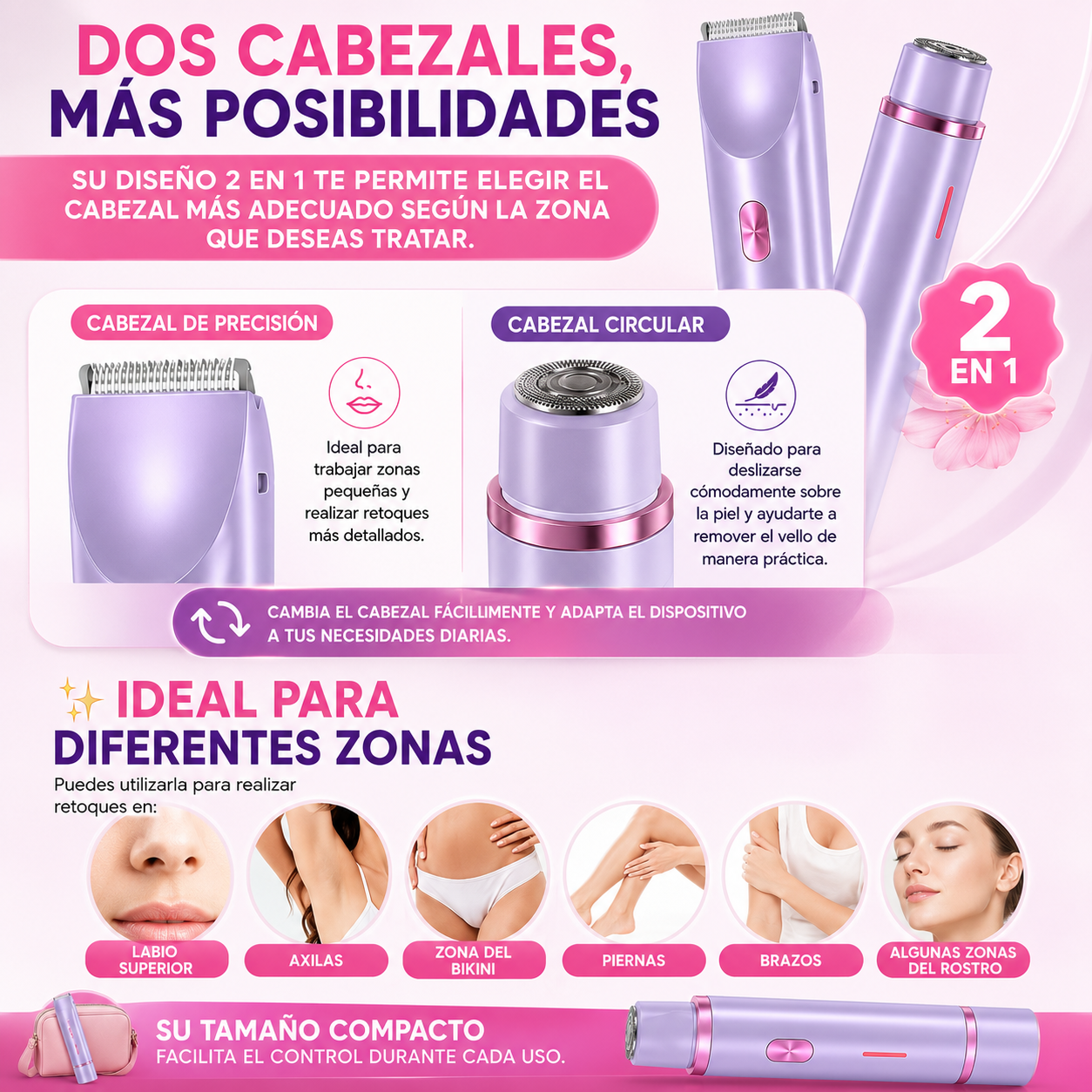 🌸 TU NUEVA ALIADA 2 EN 1 PARA UNA PIEL SIEMPRE IMPECABLE - Depiladora Doble 💜