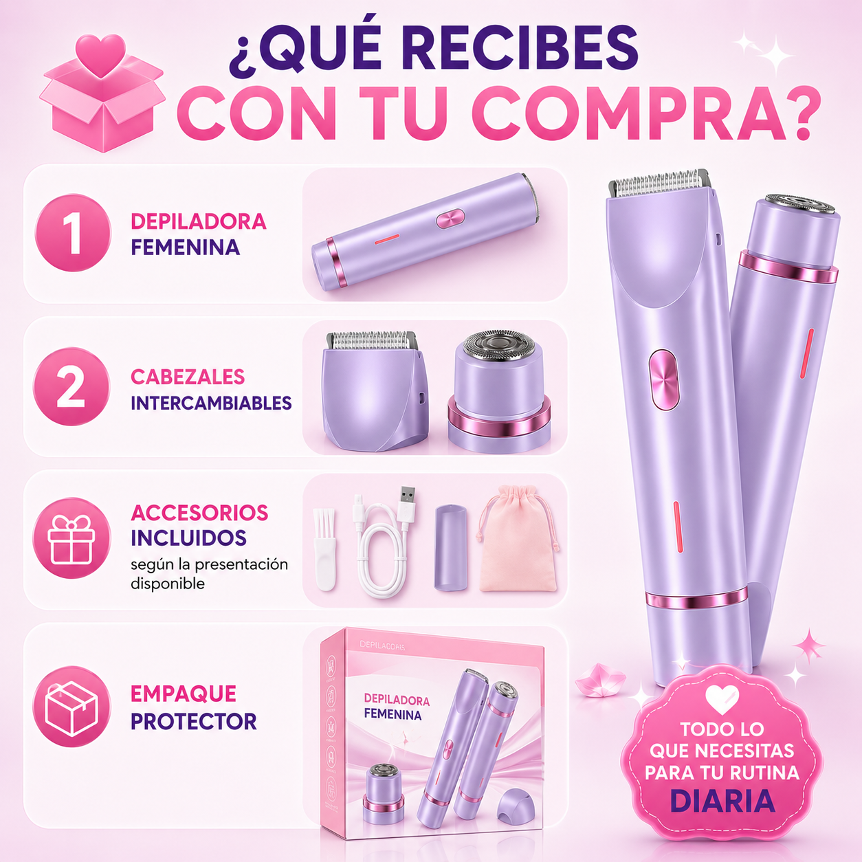 🌸 TU NUEVA ALIADA 2 EN 1 PARA UNA PIEL SIEMPRE IMPECABLE - Depiladora Doble 💜