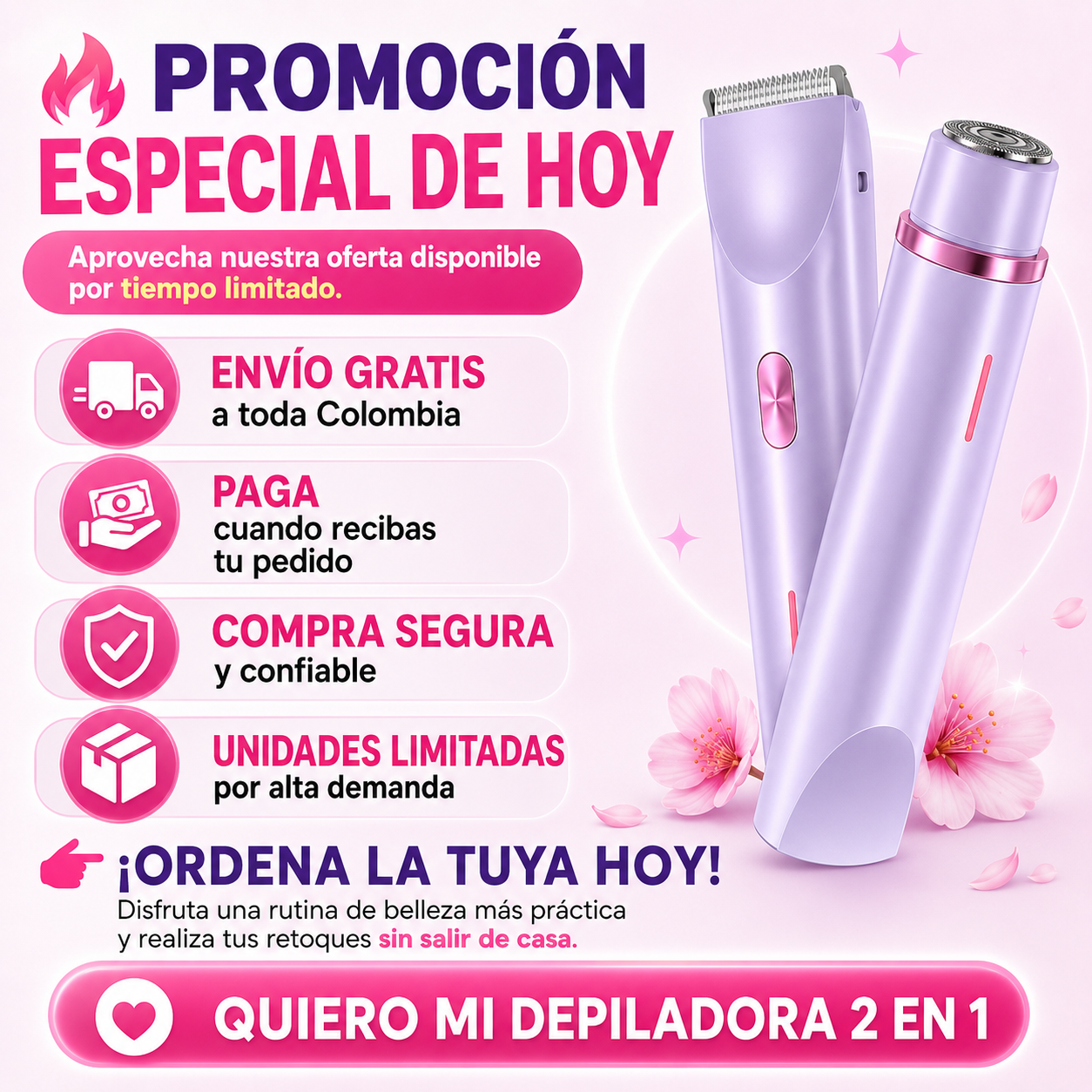 🌸 TU NUEVA ALIADA 2 EN 1 PARA UNA PIEL SIEMPRE IMPECABLE - Depiladora Doble 💜