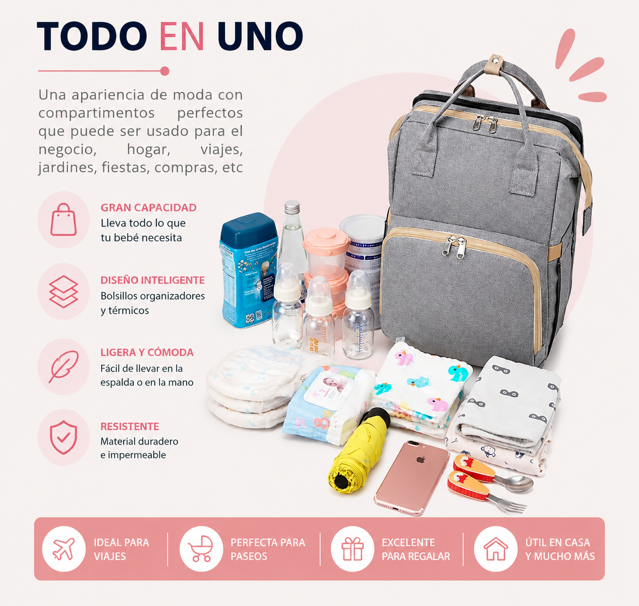 🍼 Pañalera Multifuncional 3 EN 1 con Cuna Portátil