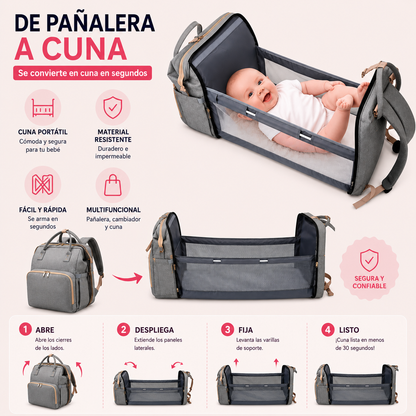 🍼 Pañalera Multifuncional 3 EN 1 con Cuna Portátil
