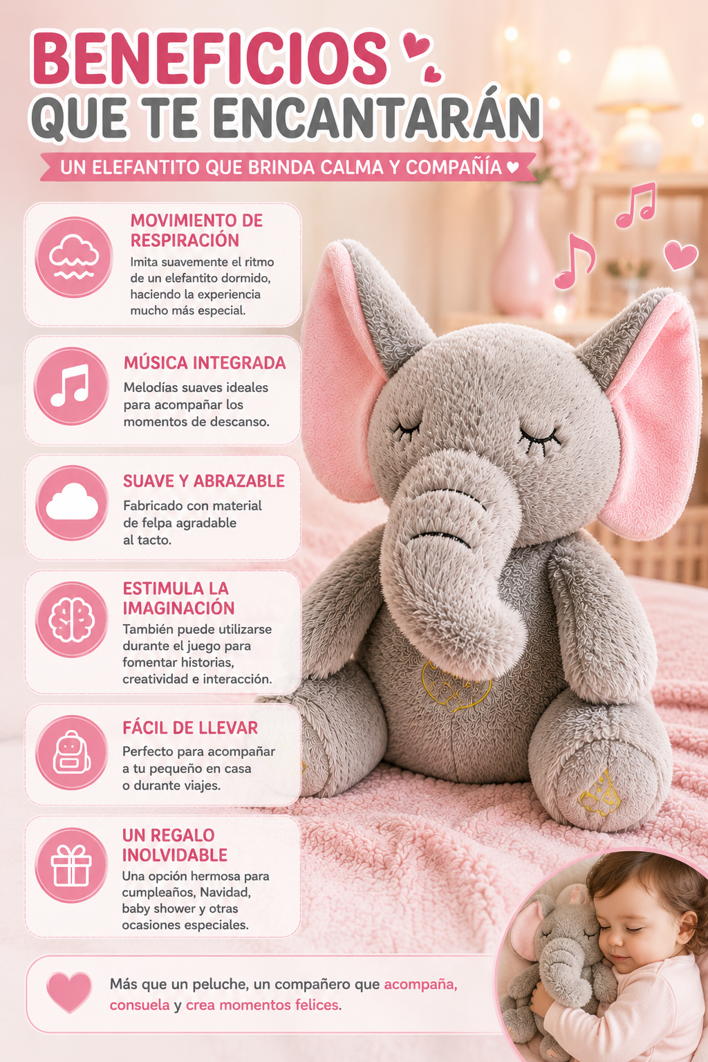 🌙🧸 Un Amiguito que Respira, Canta y Acompaña - Peluche Elefante Con Movimiento De Respiracion 🐘💤