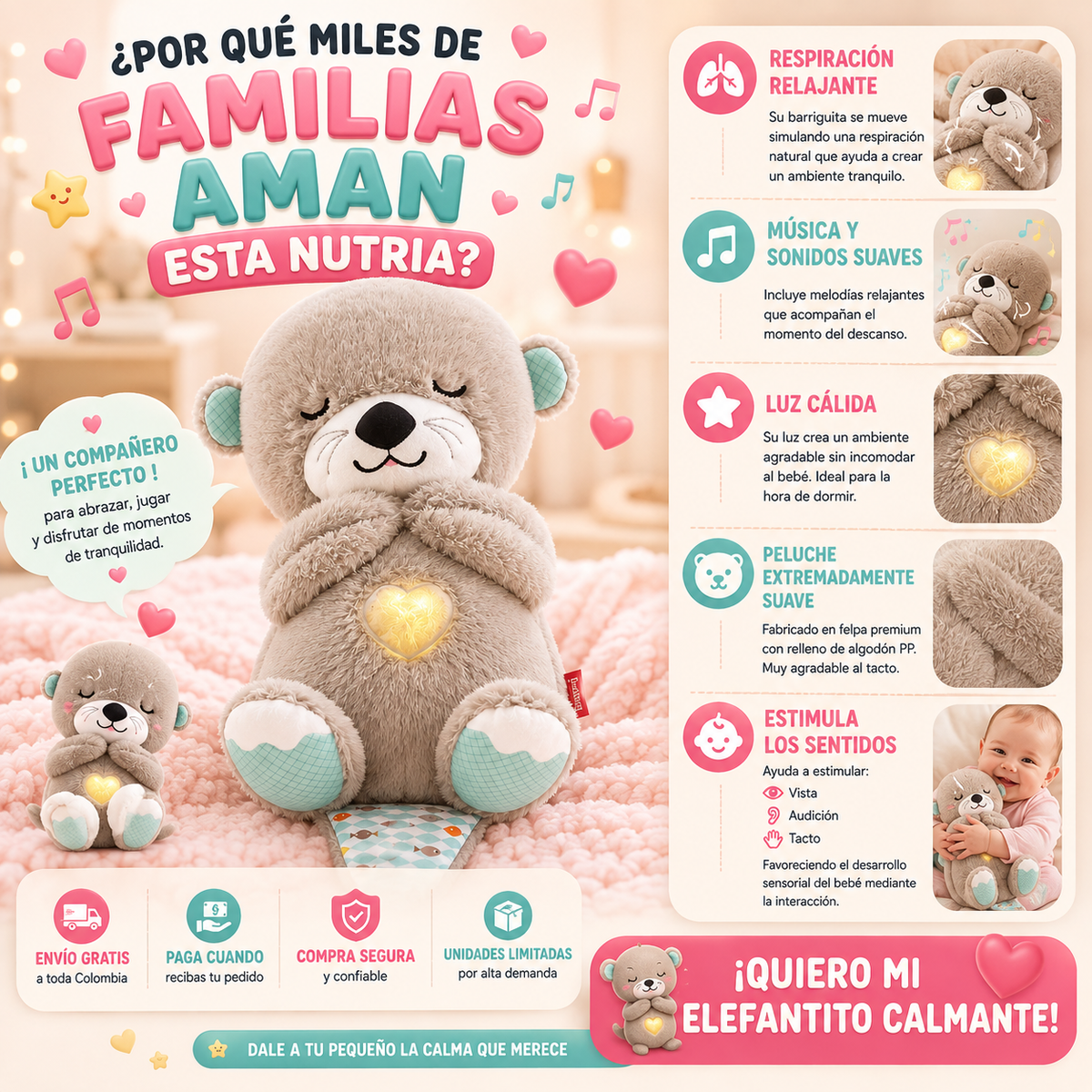 Peluche Interactivo Nutria De Respiració 💙👶🦦