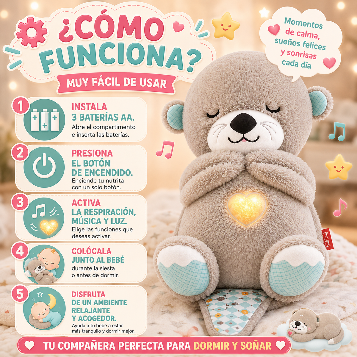 Peluche Interactivo Nutria De Respiració 💙👶🦦