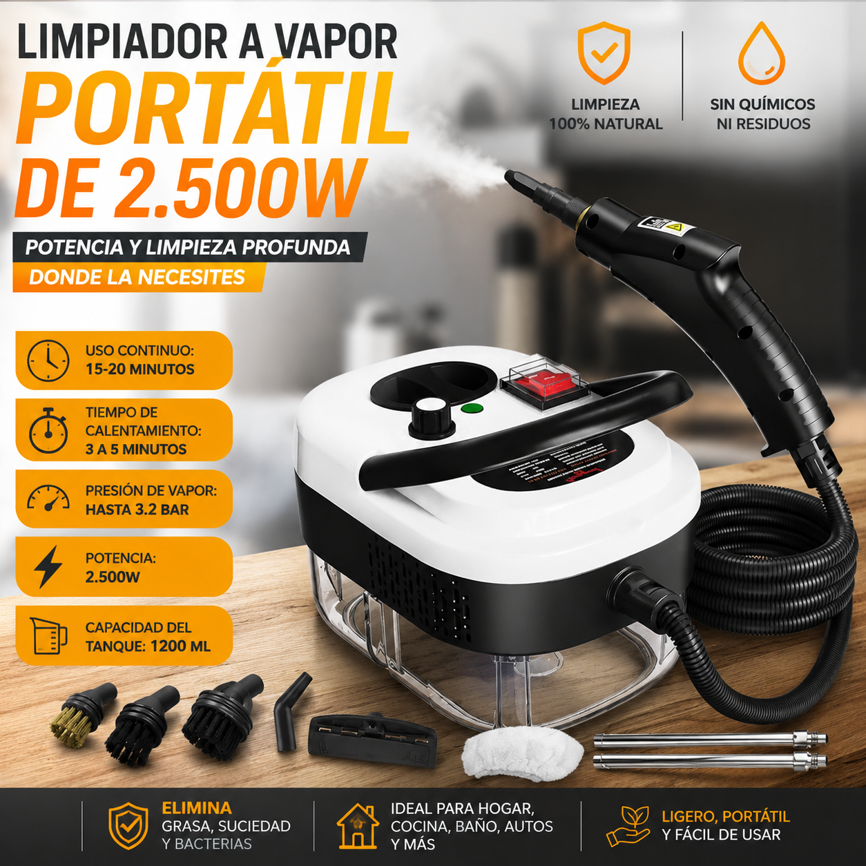 Limpiador a vapor presurizado alta temp  - 2.500W