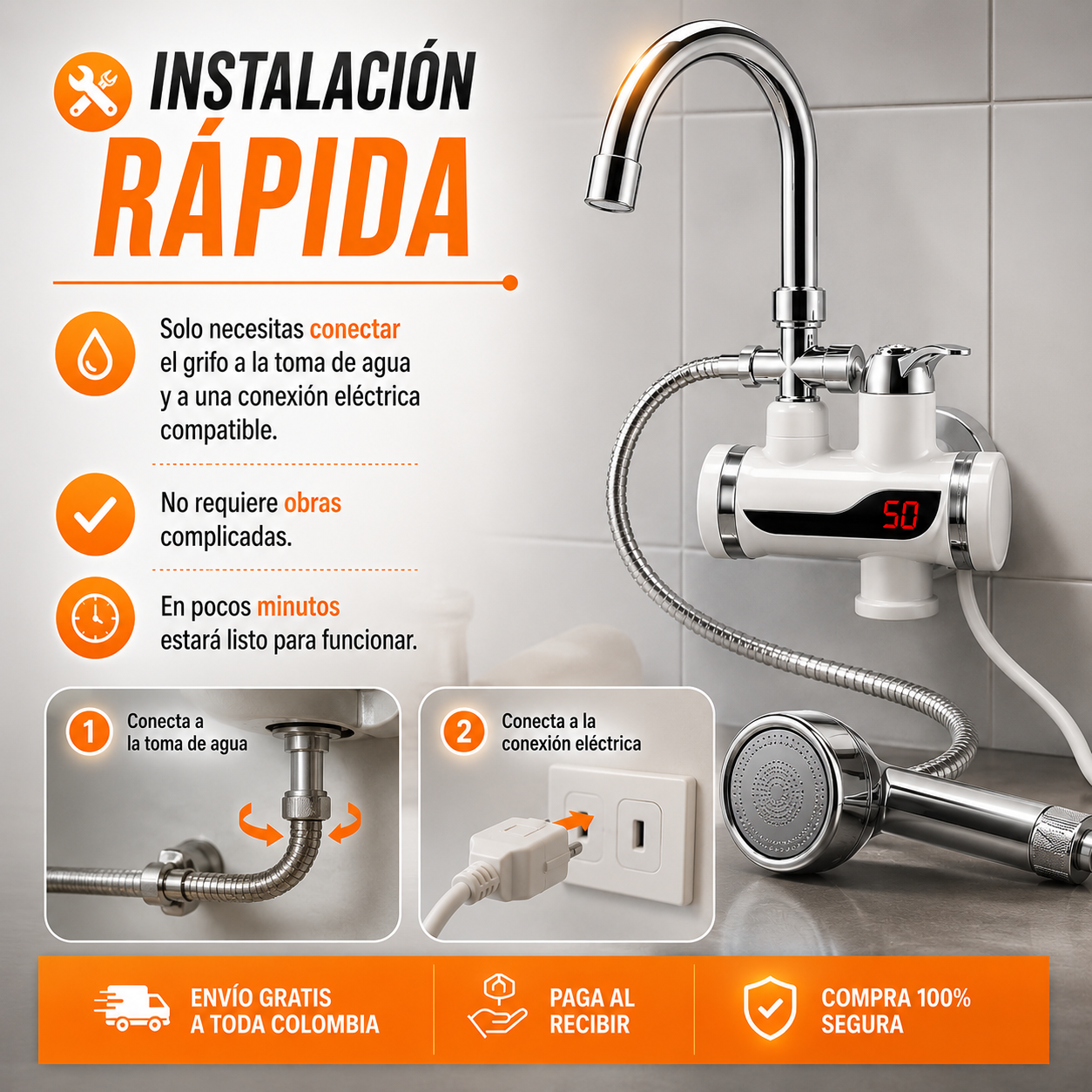 Grifo y Ducha Calentadora de Agua 🚿