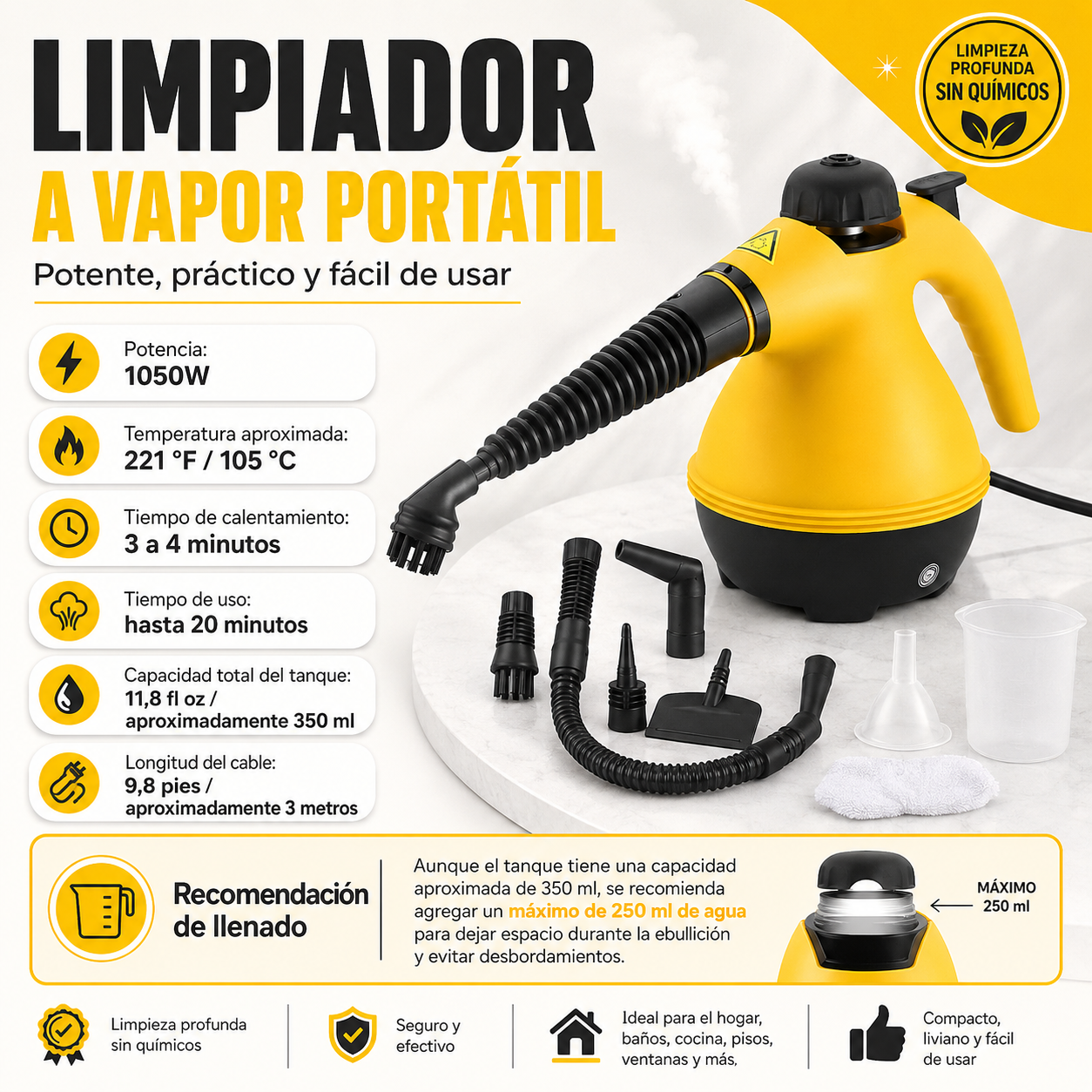 Maquina de vapor 350 ml / 1050W 💨