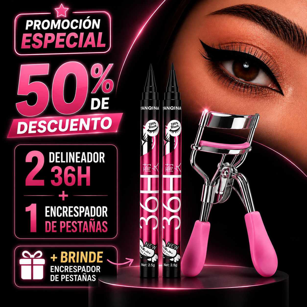 💄✨ MIRADA DE IMPACTO 36H — DEFINE, INTENSIFICA Y CONQUISTA 🖤✨ - 2 Delineadores 36H + 1 Encrespador🖤👁️