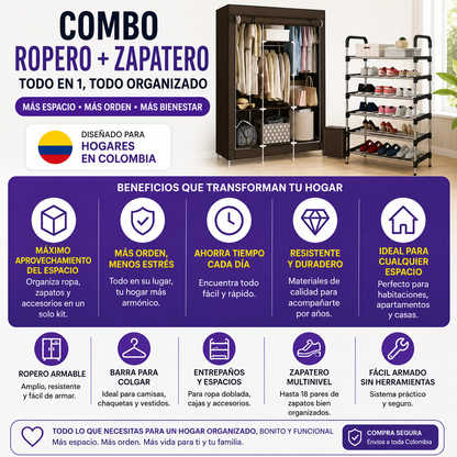 💎 Closet Organizador + Zapatero 6 Niveles | Todo en Su Lugar 🏠