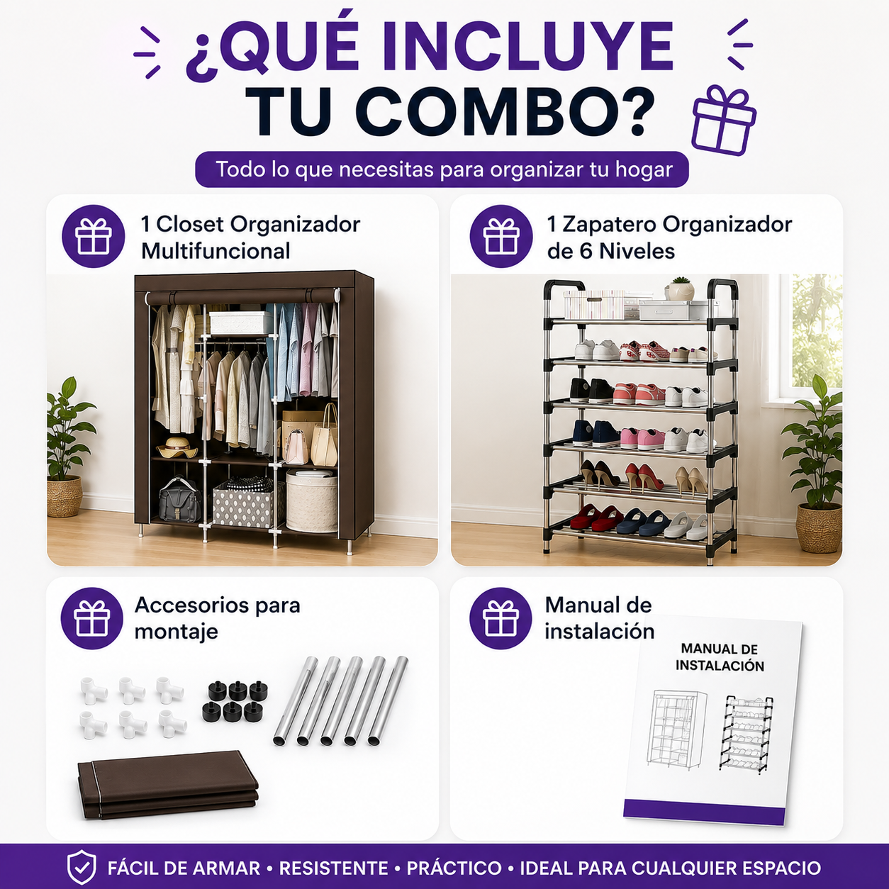 💎 Closet Organizador + Zapatero 6 Niveles | Todo en Su Lugar 🏠
