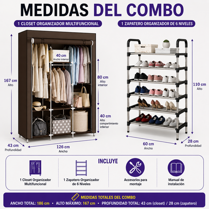 💎 Closet Organizador + Zapatero 6 Niveles | Todo en Su Lugar 🏠